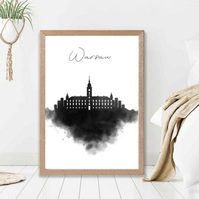 Artze Wall Art Warsaw Watercolour Skyline City Framed Print Size: A2 With Oak Frame from B&Q