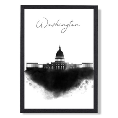Artze Wall Art Washington Watercolour Skyline City Art Print With Black Frame Size: A4 from B&Q