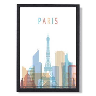 Artze Wall Art Paris Colourful City Skyline Art Print With Black Frame Size: A4 from B&Q