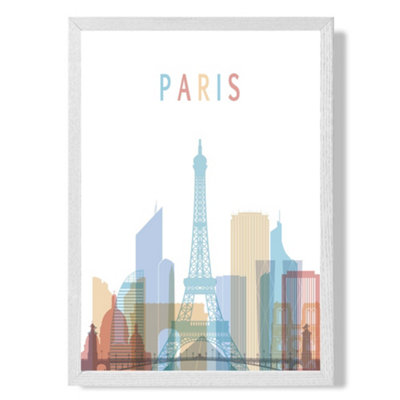 Artze Wall Art Paris Colourful City Skyline Art Print With White Frame Size: A4 from B&Q