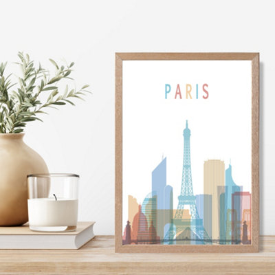 Artze Wall Art Paris Colourful City Skyline Framed Print Size: A4 With Oak Frame from B&Q