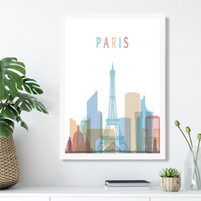Artze Wall Art Paris Colourful City Skyline Framed Print Size: A3 With White Frame from B&Q