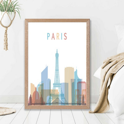 Artze Wall Art Paris Colourful City Skyline Framed Print Size: A2 With Oak Frame from B&Q
