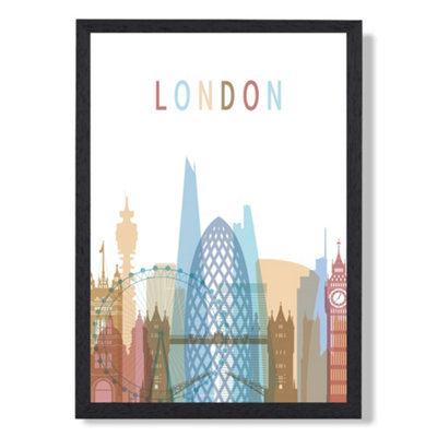 Artze Wall Art London Colourful City Skyline Art Print With Black Frame Size: A4 from B&Q