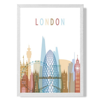 Artze Wall Art London Colourful City Skyline Art Print With White Frame Size: A4 from B&Q