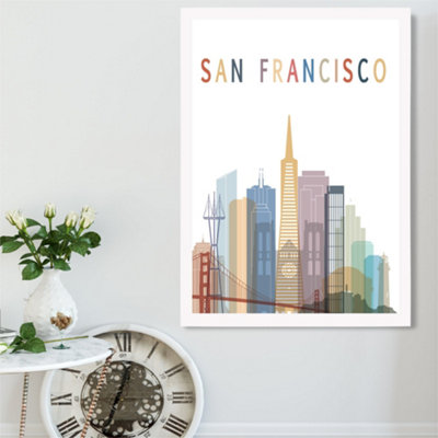 Artze Wall Art San Francisco Colourful City Skyline Framed Print Size: A2 With White Frame from B&Q