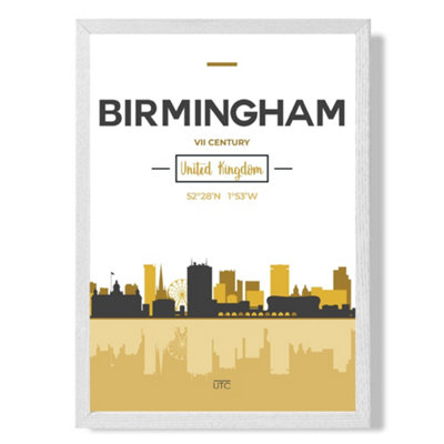 Artze Wall Art Birmingham Yellow And Black City Skyline Art Print With White Frame Size: A4 from B&Q