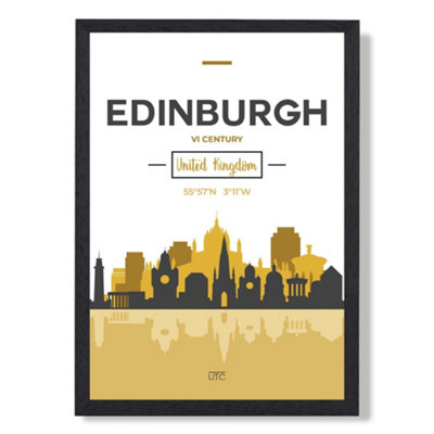 Artze Wall Art Edinburgh Yellow And Black City Skyline Art Print With Black Frame Size: A4 from B&Q