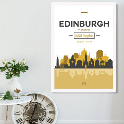 Artze Wall Art Edinburgh Yellow And Black City Skyline Framed Print Size: A2 With White Frame from B&Q