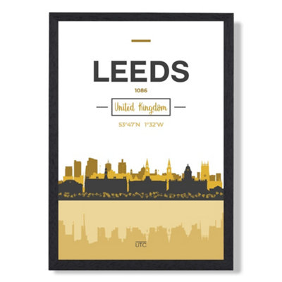 Artze Wall Art Leeds Yellow And Black City Skyline Art Print With Black Frame Size: A4 from B&Q
