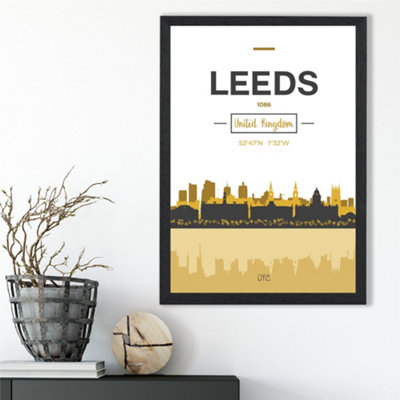 Artze Wall Art Leeds Yellow And Black City Skyline Framed Print Size: A3 With Black Frame from B&Q