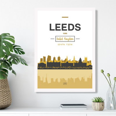 Artze Wall Art Leeds Yellow And Black City Skyline Framed Print Size: A3 With White Frame from B&Q