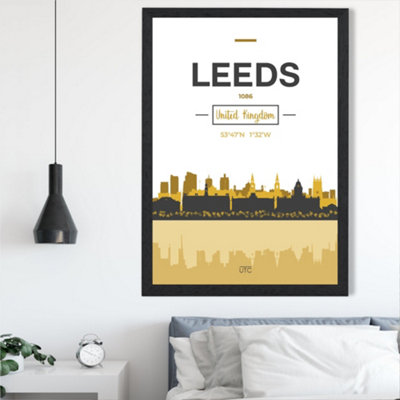 Artze Wall Art Leeds Yellow And Black City Skyline Framed Print Size: A2 With Black Frame from B&Q