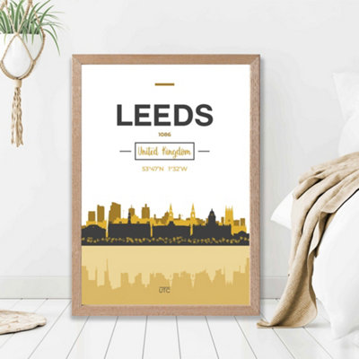 Artze Wall Art Leeds Yellow And Black City Skyline Framed Print Size: A2 With Oak Frame from B&Q
