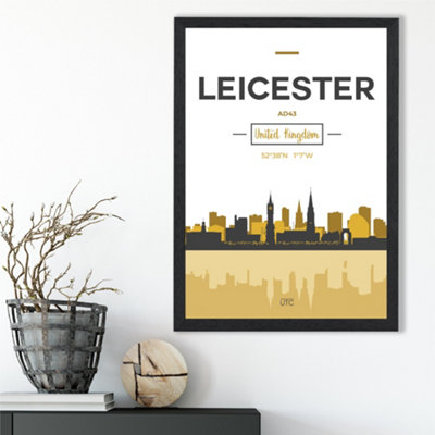 Artze Wall Art Leicester Yellow And Black City Skyline Framed Print Size: A3 With Black Frame from B&Q