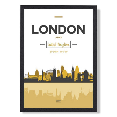 Artze Wall Art London Yellow And Black City Skyline Art Print With Black Frame Size: A4 from B&Q