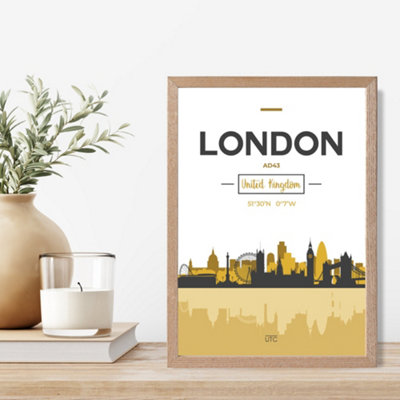 Artze Wall Art London Yellow And Black City Skyline Framed Print Size: A4 With Oak Frame from B&Q