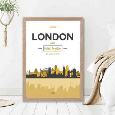 Artze Wall Art London Yellow And Black City Skyline Framed Print Size: A2 With Oak Frame from B&Q