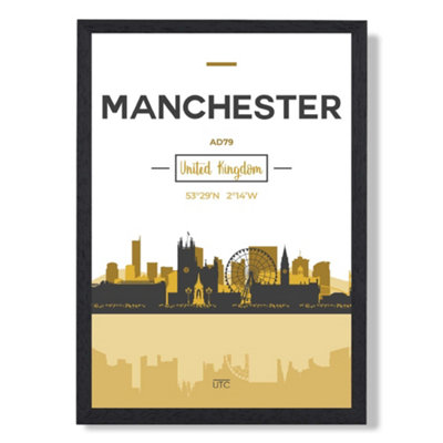 Artze Wall Art Manchester Yellow And Black City Skyline Art Print With Black Frame Size: A4 from B&Q