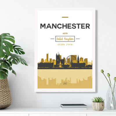Artze Wall Art Manchester Yellow And Black City Skyline Framed Print Size: A3 With White Frame from B&Q