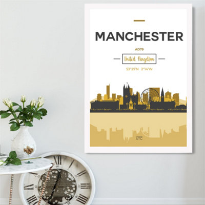 Artze Wall Art Manchester Yellow And Black City Skyline Framed Print Size: A2 With White Frame from B&Q