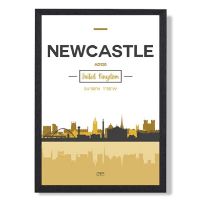 Artze Wall Art Newcastle Yellow And Black City Skyline Art Print With Black Frame Size: A4 from B&Q