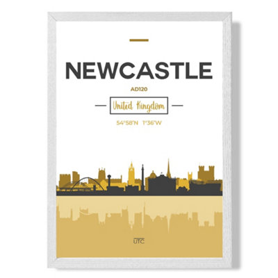 Artze Wall Art Newcastle Yellow And Black City Skyline Art Print With White Frame Size: A4 from B&Q