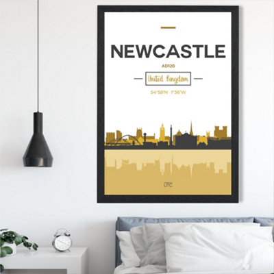 Artze Wall Art Newcastle Yellow And Black City Skyline Framed Print Size: A2 With Black Frame from B&Q