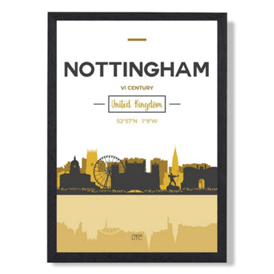Artze Wall Art Nottingham Yellow And Black City Skyline Art Print With Black Frame Size: A4 from B&Q