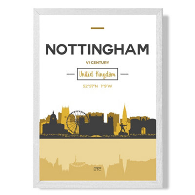 Artze Wall Art Nottingham Yellow And Black City Skyline Art Print With White Frame Size: A4 from B&Q