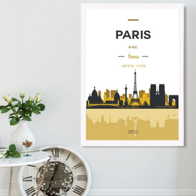 Artze Wall Art Paris Yellow And Black City Skyline Framed Print Size: A2 With White Frame from B&Q