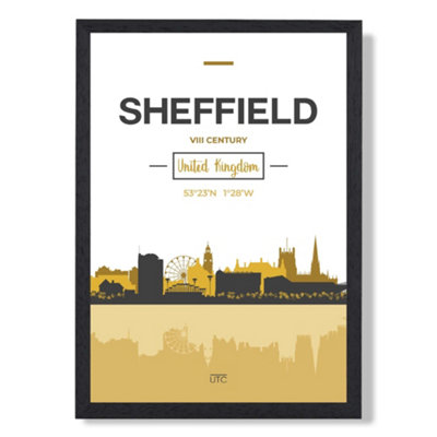 Artze Wall Art Sheffield Yellow And Black City Skyline Art Print With Black Frame Size: A4 from B&Q