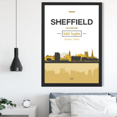 Artze Wall Art Sheffield Yellow And Black City Skyline Framed Print Size: A2 With Black Frame from B&Q