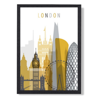 Artze Wall Art London Yellow And Grey City Skyline Art Print With Black Frame Size: A4 from B&Q