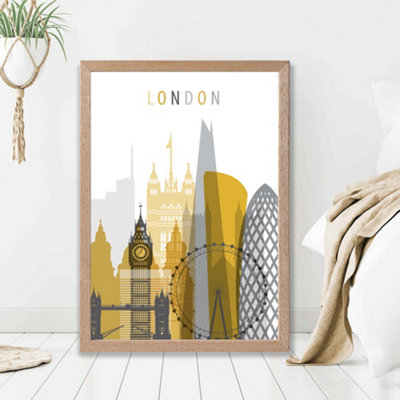 Artze Wall Art London Yellow And Grey City Skyline Framed Print Size: A2 With Oak Frame from B&Q