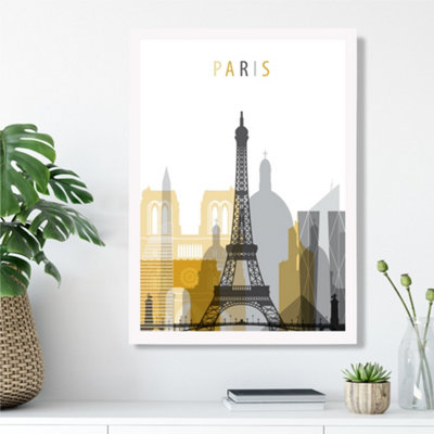 Artze Wall Art Paris Yellow And Grey City Skyline Framed Print Size: A3 With White Frame from B&Q