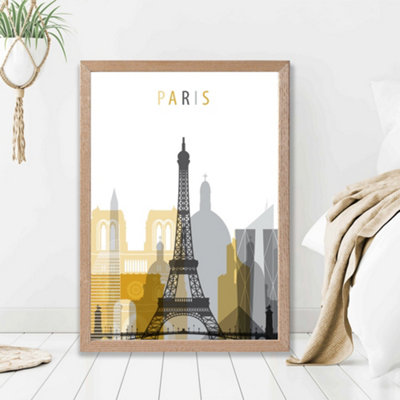 Artze Wall Art Paris Yellow And Grey City Skyline Framed Print Size: A2 With Oak Frame from B&Q