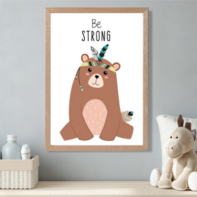 Artze Wall Art Be Strong Bear Tribal Animal Quote Framed Print Size: A3 With Oak Frame from B&Q
