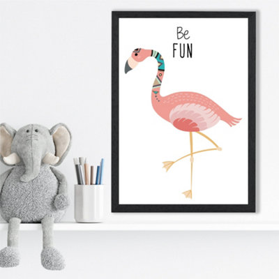 Artze Wall Art Be Fun Flamingo Tribal Animal Quote Framed Print Size: A3 With Black Frame from B&Q