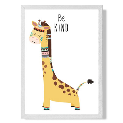 Artze Wall Art Be Kind Giraffe Tribal Animal Quote Art Print With White Frame Size: A4 from B&Q