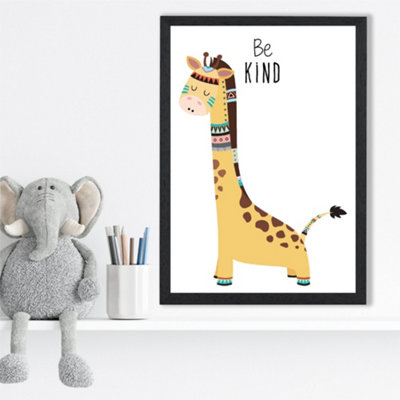Artze Wall Art Be Kind Giraffe Tribal Animal Quote Framed Print Size: A3 With Black Frame from B&Q