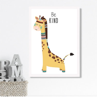 Artze Wall Art Be Kind Giraffe Tribal Animal Quote Framed Print Size: A3 With White Frame from B&Q