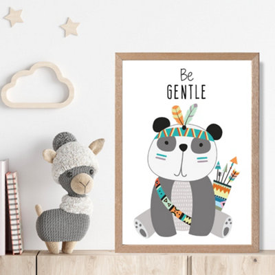 Artze Wall Art Be Gentle Panda Tribal Animal Quote Framed Print Size: A4 With Oak Frame from B&Q