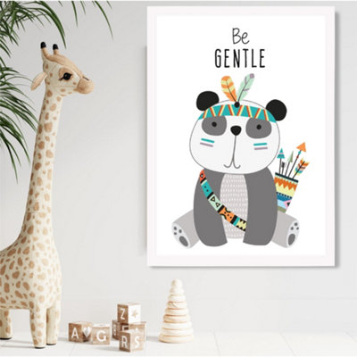 Artze Wall Art Be Gentle Panda Tribal Animal Quote Framed Print Size: A2 With White Frame from B&Q