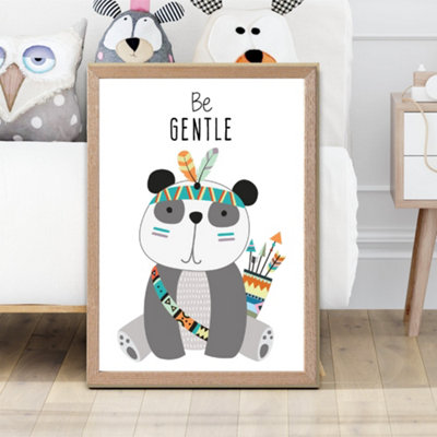 Artze Wall Art Be Gentle Panda Tribal Animal Quote Framed Print Size: A2 With Oak Frame from B&Q