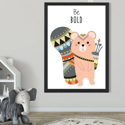 Artze Wall Art Be Bold Squirrel Tribal Animal Quote Framed Print Size: A2 With Black Frame from B&Q