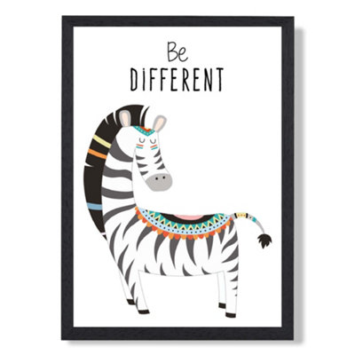 Artze Wall Art Be Different Zebra Tribal Animal Quote Art Print With Black Frame Size: A4 from B&Q