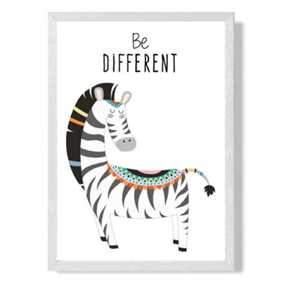 Artze Wall Art Be Different Zebra Tribal Animal Quote Art Print With White Frame Size: A4 from B&Q