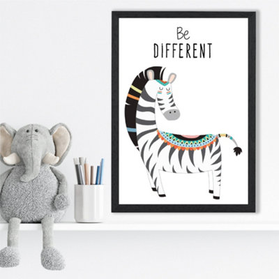 Artze Wall Art Be Different Zebra Tribal Animal Quote Framed Print Size: A3 With Black Frame from B&Q