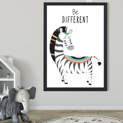 Artze Wall Art Be Different Zebra Tribal Animal Quote Framed Print Size: A2 With Black Frame from B&Q